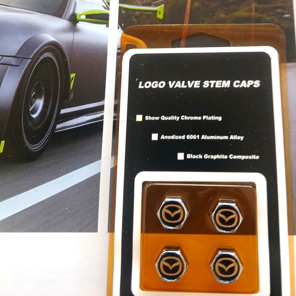 Mazda Valve Stem Caps High Quality Aluminum Set Of 4 NEW Gold logo